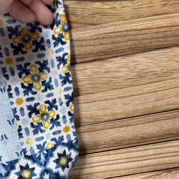 Cato Patchwork Floral Green Blue Yellow Rust V-Neck Cap Sleeve Top Size L - Picture 3 of 9